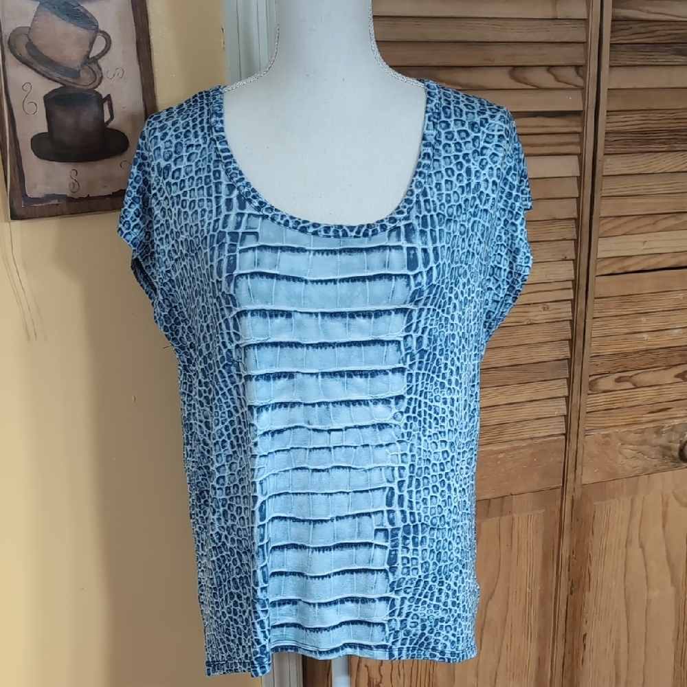 Michael Kors Blue Animal Snake Print Patterned Blouse Size M